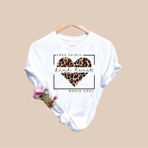 White Tee with Leopard Heart Design